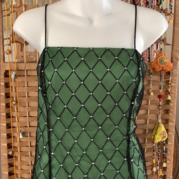 emerald green with a black netting/sequins dress - Picture 2 of 5